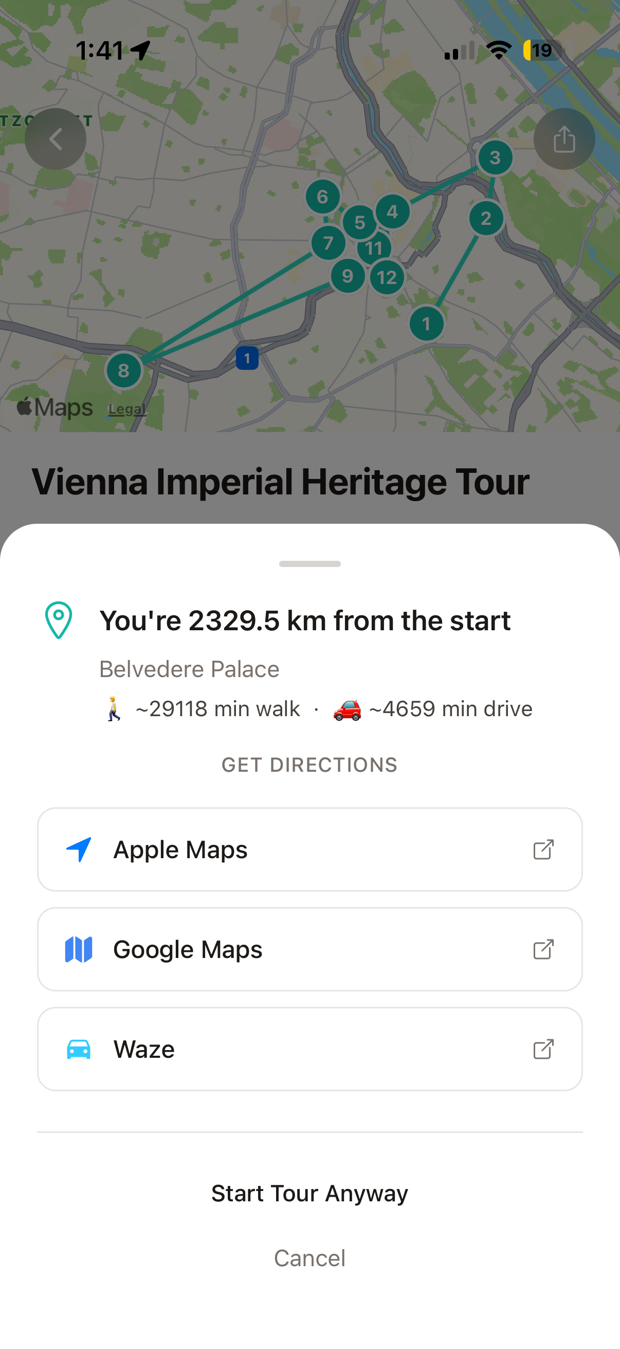 Navigation options: Apple Maps, Google Maps, Waze